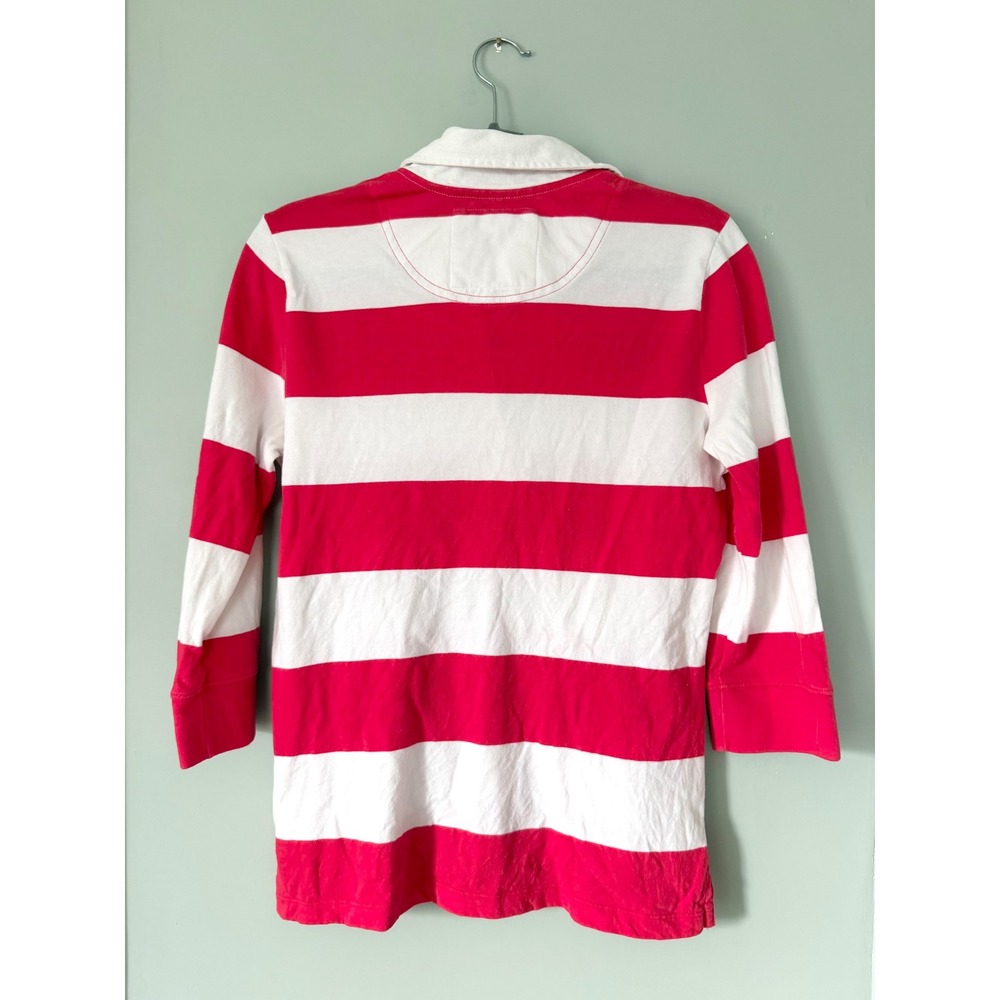 Y2K Abercrombie & Fitch Striped Rugby Polo Shirt Red White Crest Patch Large - Picture 4 of 5
